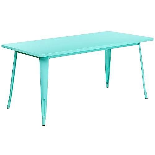 Flash Furniture Mesa Rectangular de Metal para Interiores y Exteriores de Grado Comercial de 31.5 x 63 Pulgadas