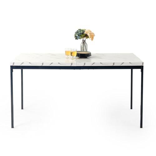 FurnitureR White Mármol Rectangular Dining Mesa, for 4-6 Personas