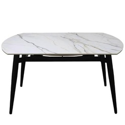 DRW Mesa Comedor Extensible con Forma de Metal y Piedra sinterizada en Negro y Blanco 75x135x85 cm