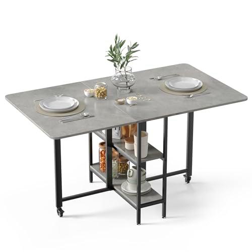 Mondeer Mesa de Comedor Plegable móvil con 2 estantes Abiertos de Almacenamiento para Espacios pequeños