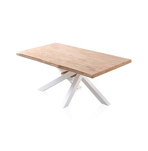 Xena Fit, Mesa Fija de Comedor, Mesa para Salon, Acabado en Roble y Blanco