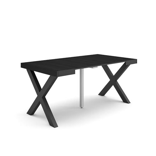 Skraut Home | Mesa Consola Extensible | Mesa Comedor Plegable | 160 | para 8 comensales | Patas Madera Maciza | Estilo Moderno | Negro
