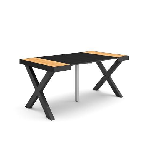 Skraut Home | Mesa Consola Extensible | Mesa Comedor Plegable | 160 | para 8 comensales | Patas Madera Maciza | Estilo Moderno | Roble y Negro
