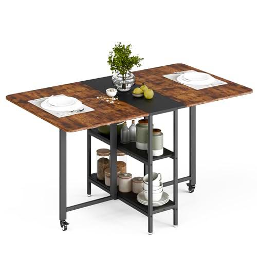 Mondeer Mesa de Comedor Plegable portátil con 2 estantes Abiertos para Espacios pequeños