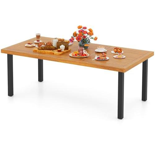 FANTASK Mesa de Comedor Exterior para 8 Personas, Mesa de jardín con Agujero para sombrilla