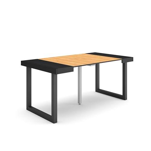 Skraut Home | Mesa Consola Extensible | Mesa Comedor Plegable | 160 | para 8 comensales | Patas Madera Maciza | Estilo Moderno | Negro y Roble
