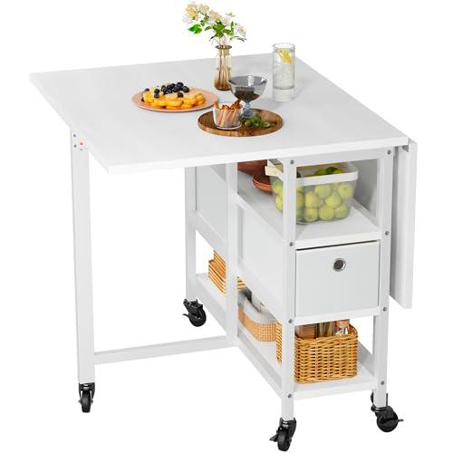YITAHOME Mesa de Comedor Plegable, Mesa móvil con 6 Ruedas y cajones de Almacenamiento para Espacios pequeños