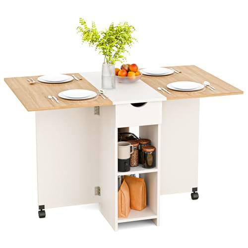 Mondeer Mesa de Comedor Plegable, Mesa de Cocina con 1 cajón y 2 estantes para 2-4 Personas