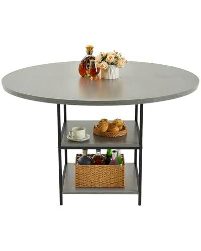 VEVOR Mesa de Comedor Redonda 120 cm de Madera para 2-4 Personas Mesa Moderna para el Ocio con Estante de Almacenamiento y Patas de Metal para Oficina