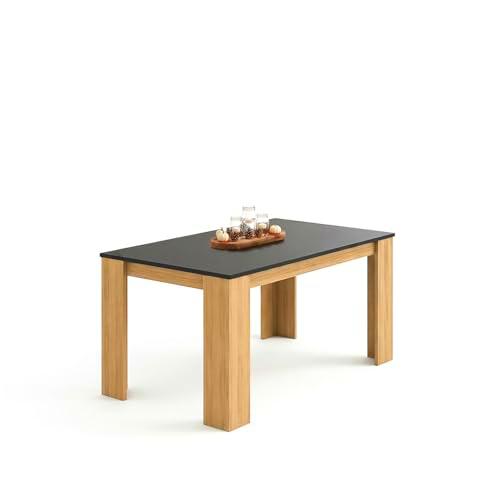 duehome | Mesa de Comedor, Mesa Fija, Modelo Naya, Acabado en Roble Canadian y Grafito