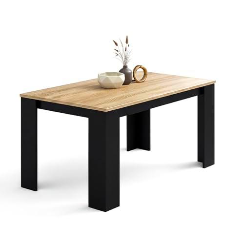 duehome | Mesa de Comedor, Mesa Fija, Modelo Naya, Acabado en Negro y Roble Canadian