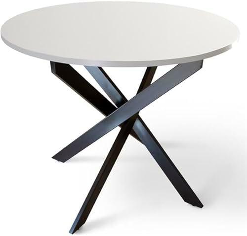 Shiito | Modelo Jerry JC - Mesa de Comedor Redonda | Madera de Roble Blanca con Patas Cruzadas Negras | 90 x 75 cm
