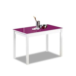 ASTIMESA - Mesa de Cocina con Tapa de Cristal Color Berenjena- Estructura Blanca- Ideal para Cocinas Pequeñas y Decoración Minimalista