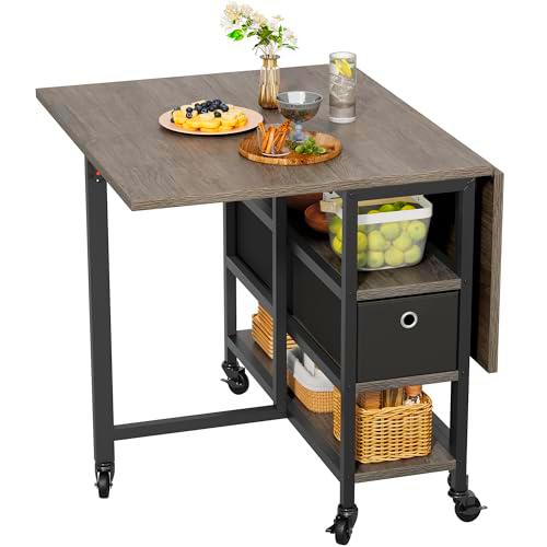 YITAHOME Mesa de Comedor Plegable, Mesa móvil con 6 Ruedas y cajones de Almacenamiento para Espacios pequeños