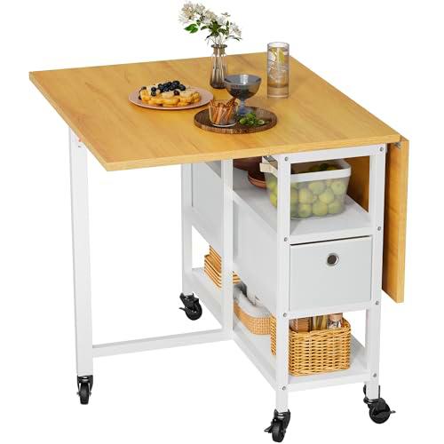 YITAHOME Mesa de Comedor Plegable, Mesa móvil con 6 Ruedas y cajones de Almacenamiento para Espacios pequeños