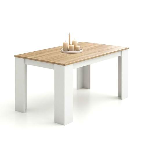 duehome | Mesa de Comedor, Mesa Fija, Modelo Naya, Acabado en Blanco Artik y Roble Canadian