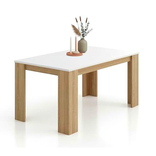 duehome | Mesa de Comedor, Mesa Fija, Modelo Naya, Acabado en Roble Canadian y Blanco Artik