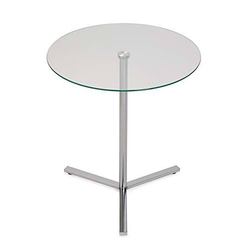 Versa 18790070 Mesa de Cristal Auxiliar de salón con Base de Metal y 3 Patas Mesilla de Noche