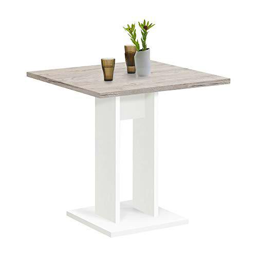 FMD furniture Mesa de Comedor, Tejido de Madera, Color Blanco y Roble Arena, ca