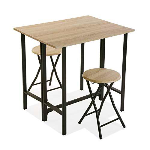 Versa 20880043 Set de Mesa y Dos sillas para Cocina o Comedor en Madera y Metal en Color Marrón y Negro