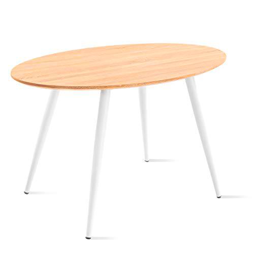Mc Haus FIKKA - Mesa Comedor Ovalada de madera MDF diseño Escandinavo con patas color Blanco lacadas
