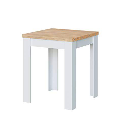 Habitdesign Mesa Auxiliar Extensible, Mesa Cocina, Acabado en Color Blanco Artik y Roble Canadian