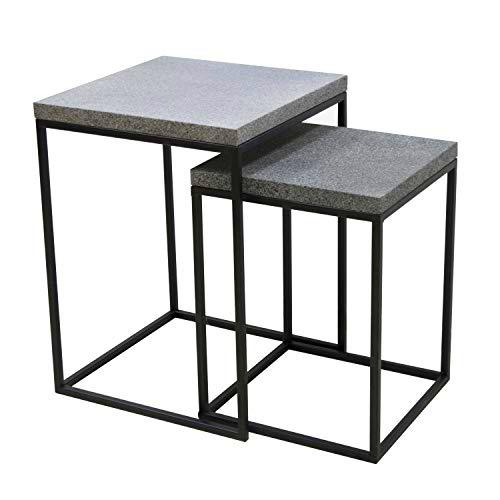 Mesas Nido cuadradas en Metal Acabado imitación Piedra, Color Gris