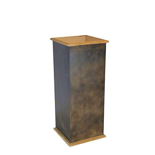 Pedestal Cuadrado Alto en Madera Oscura, Color Negro y Dorado