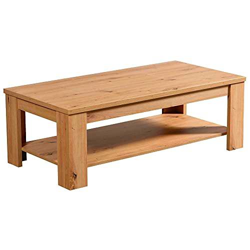 TUCO - Mesa de centro salón comedor, 2 niveles, color roble