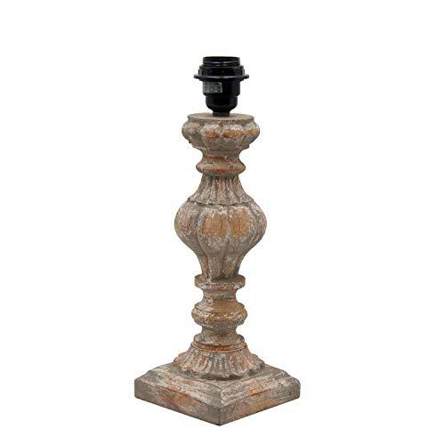 Lámpara de mesa de madera pintada con gallones y base cuadrada, color topo